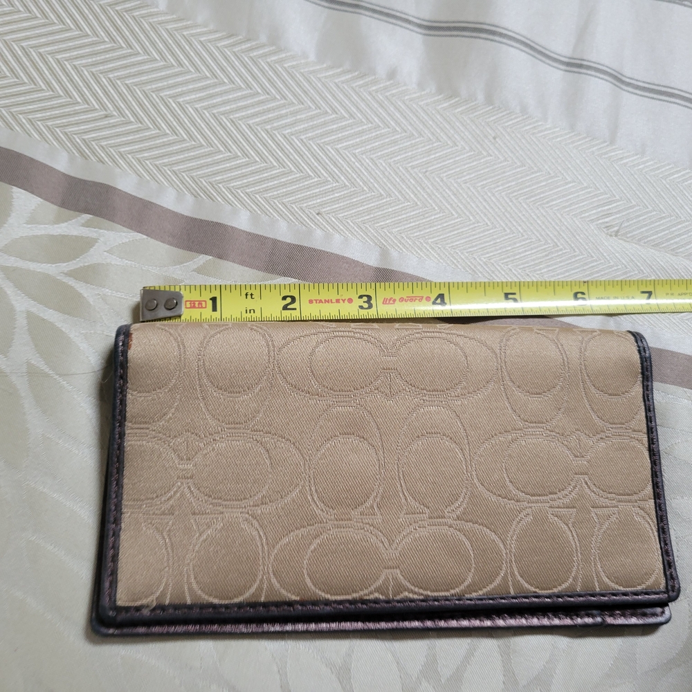 Coach Tan Signature Continental Wallet with Brown Trim